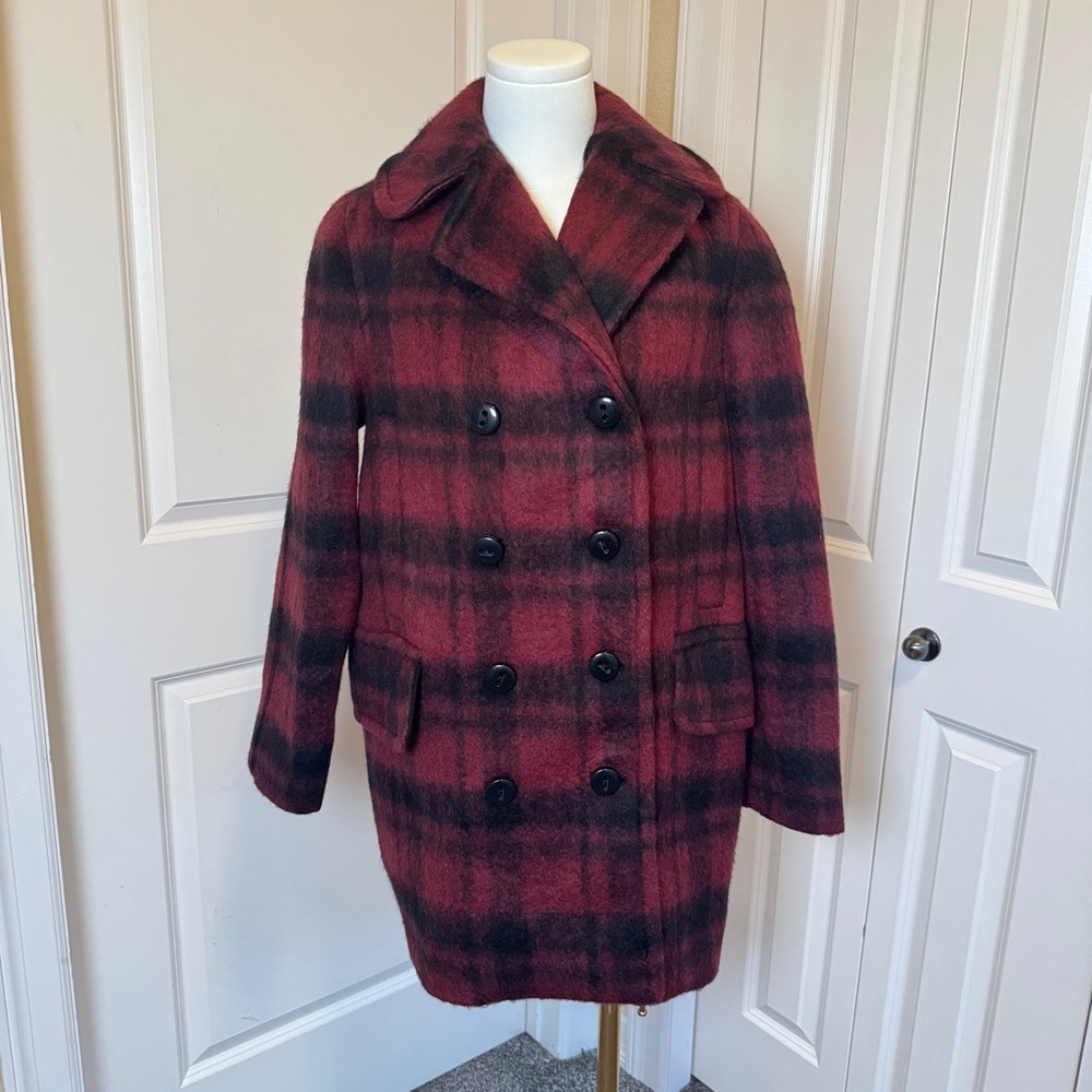 Coach Plaid Long Peacoat Dark Cranberry NWT